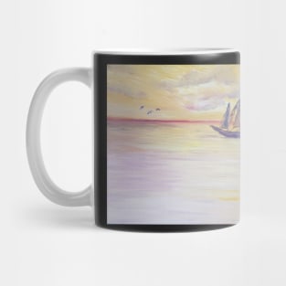 Boat sailing on the ocean oil painting Mug